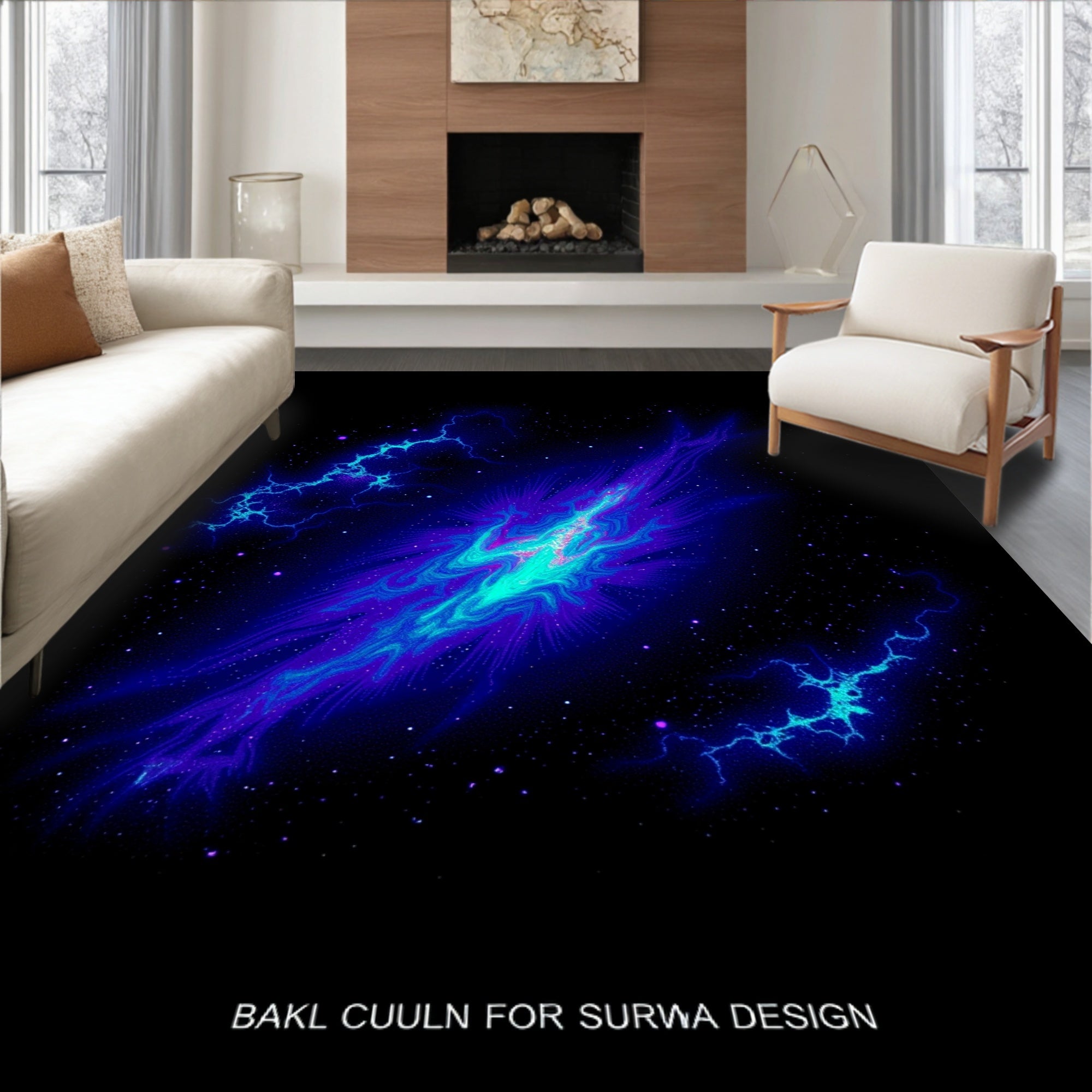 Vibrant Cosmic Nebula Lightning Rug