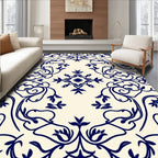 Classic Navy Floral Vine Pattern Rug