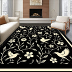 Birds and Flowers Whimsical Folk Art Rug
