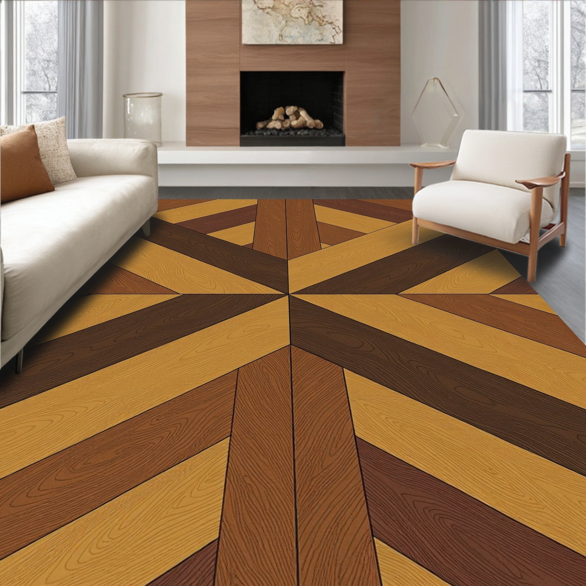 Geometric Wood Grain Pattern Rug