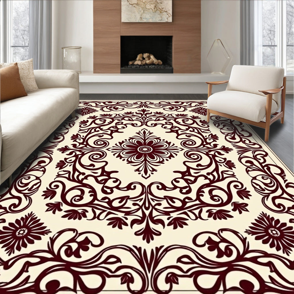 Ornate Floral Scrolling Vine Pattern Rug