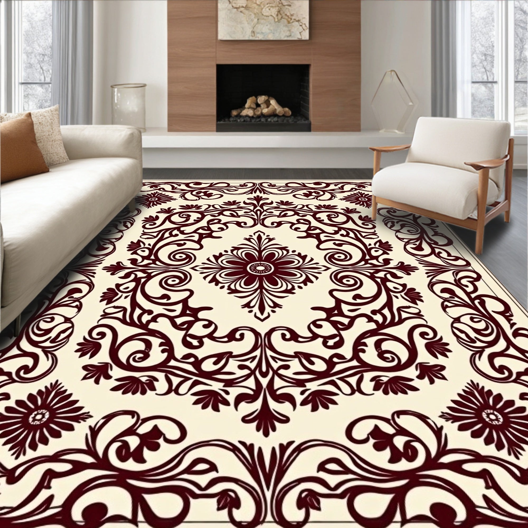 Ornate Floral Scrolling Vine Pattern Rug