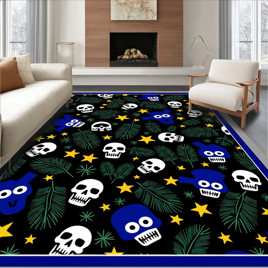Black Blue White Skull Tropical Stars Rug