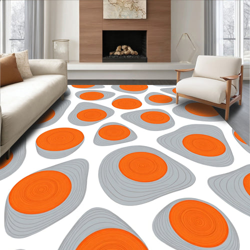Abstract Orange Gray Organic Shapes Rug