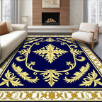 Regal Blue Gold Floral Scroll Rug