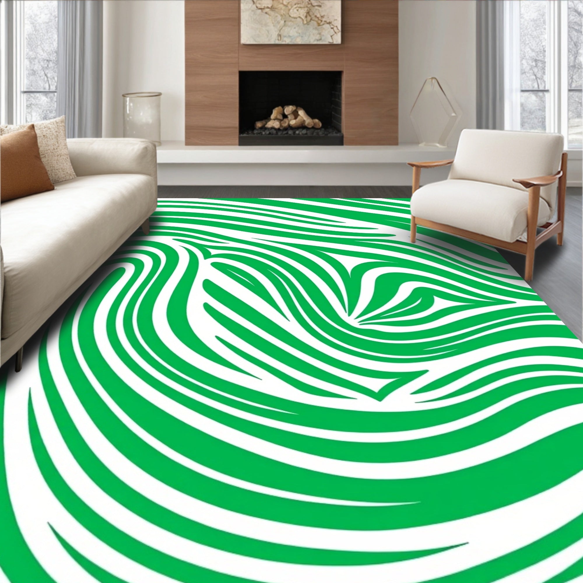 Bold Green Swirl Dynamic Pattern Rug