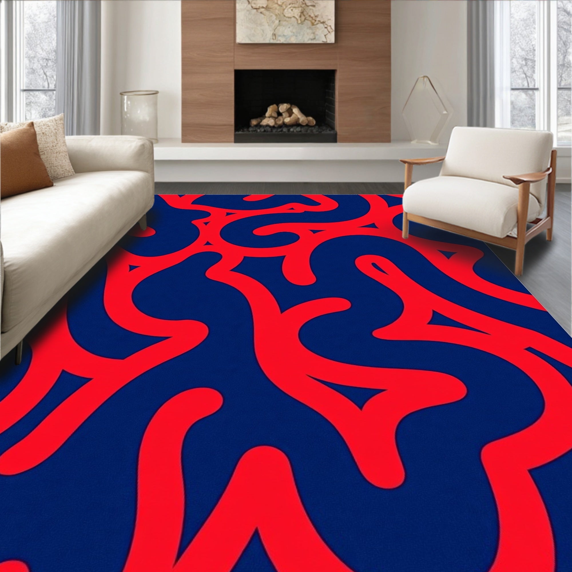 Bold Red Swirl Abstract Art Rug