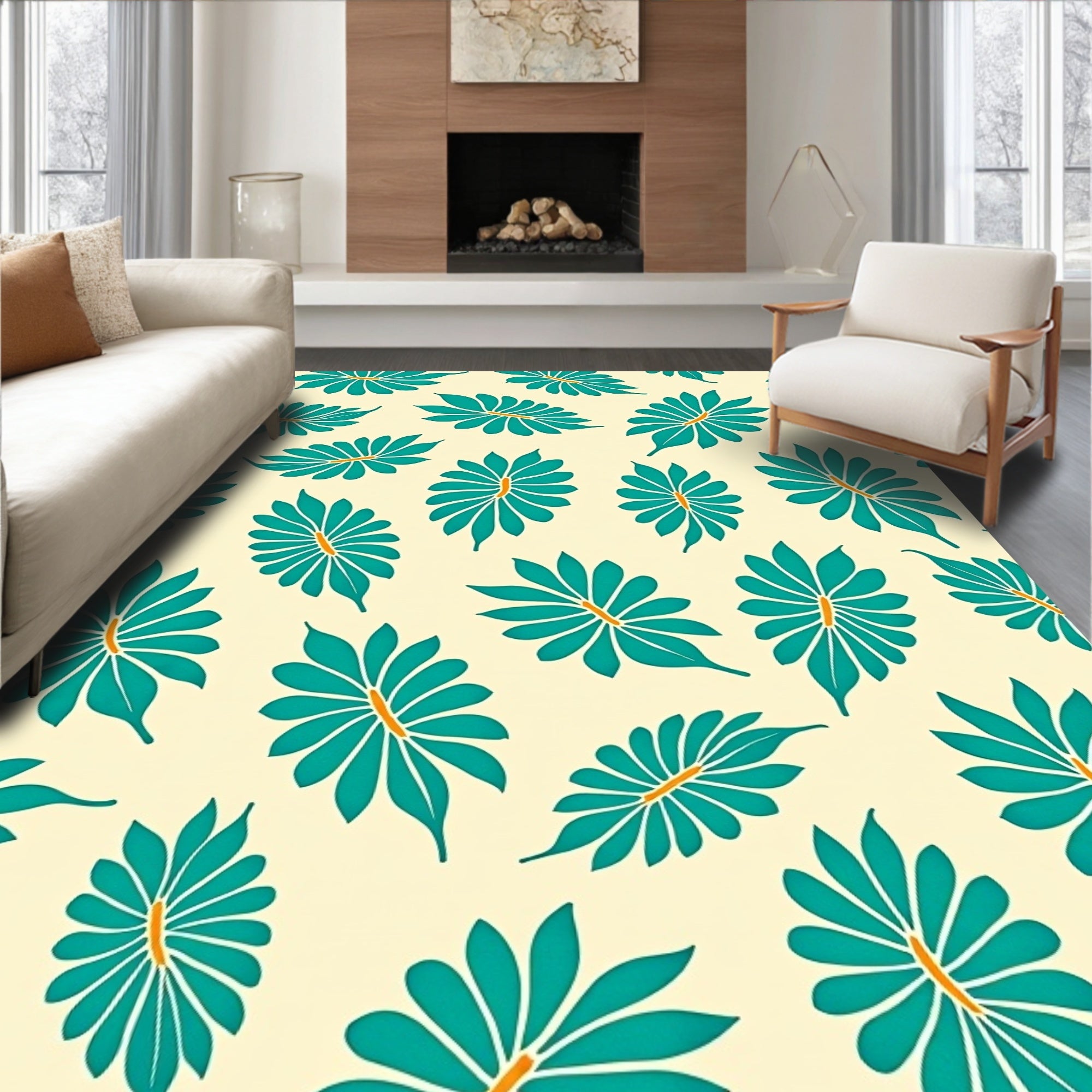 Tropical Leaf Pattern Rug