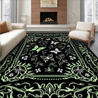 Whimsical Black Green Butterfly Garden Rug
