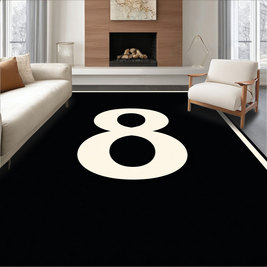 Bold Black Cream Number 8 Rug