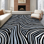Abstract Wavy Black White Stripe Design Rug