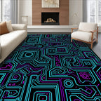 Circuit Board Neon Lines Pattern Rug