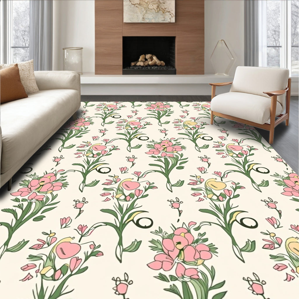 Hand-Drawn Floral Bouquet Pattern Rug