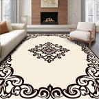 Ornate Black Floral Scroll Border Rug