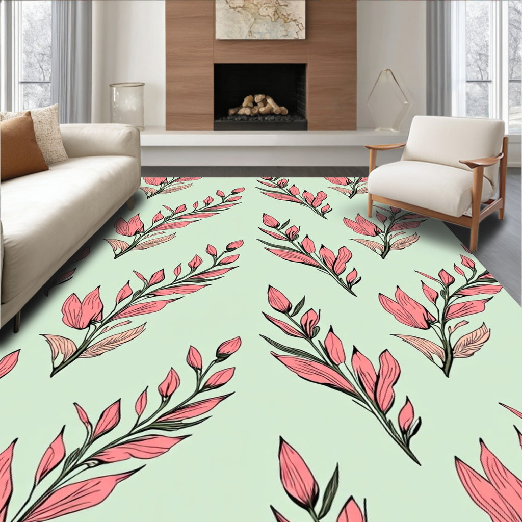 Coral Branch Pattern With Sage Background Rug