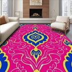 Vivid Pink Blue Yellow Floral Scroll Rug