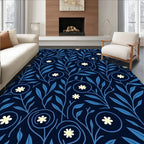 Dark Blue Floral Vine Pattern Rug
