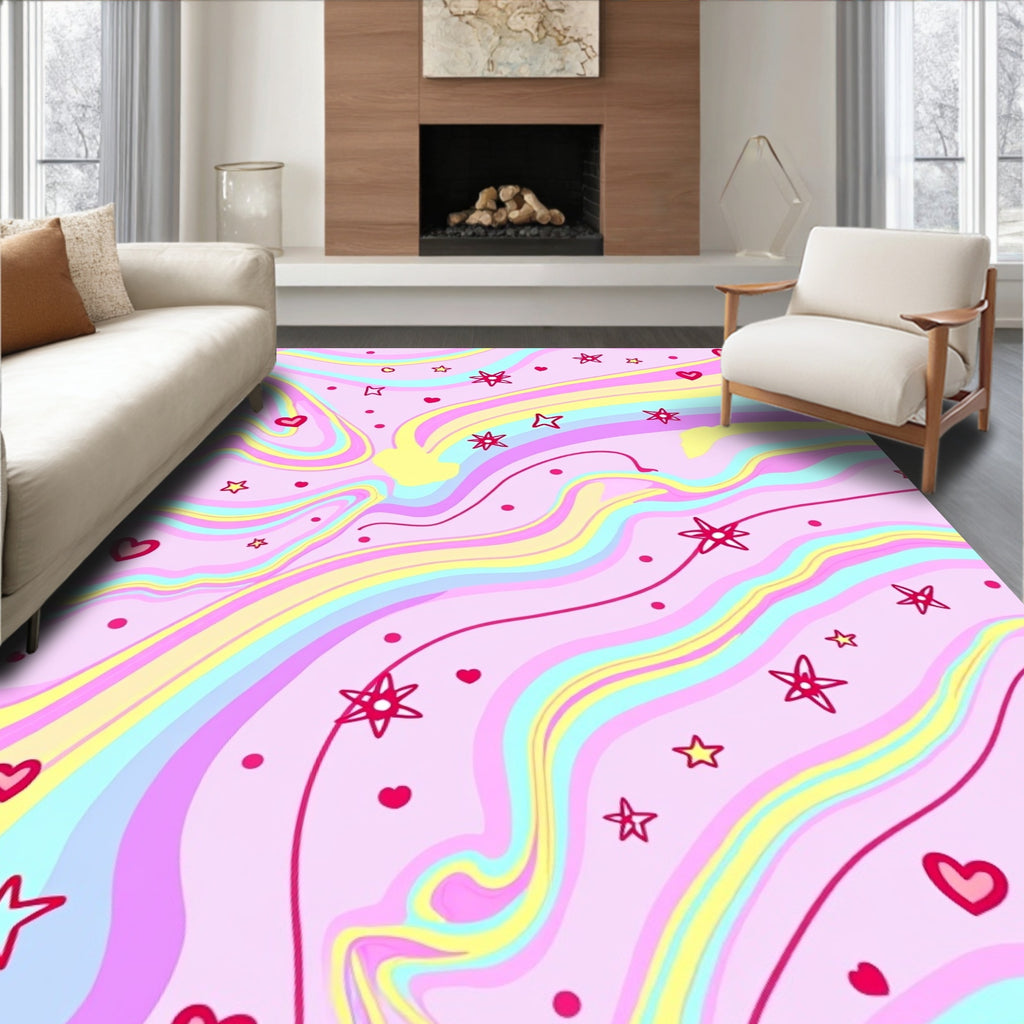 Pastel Rainbow Swirl Star Heart Rug