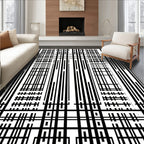 Bold Black White Geometric Line Art Rug
