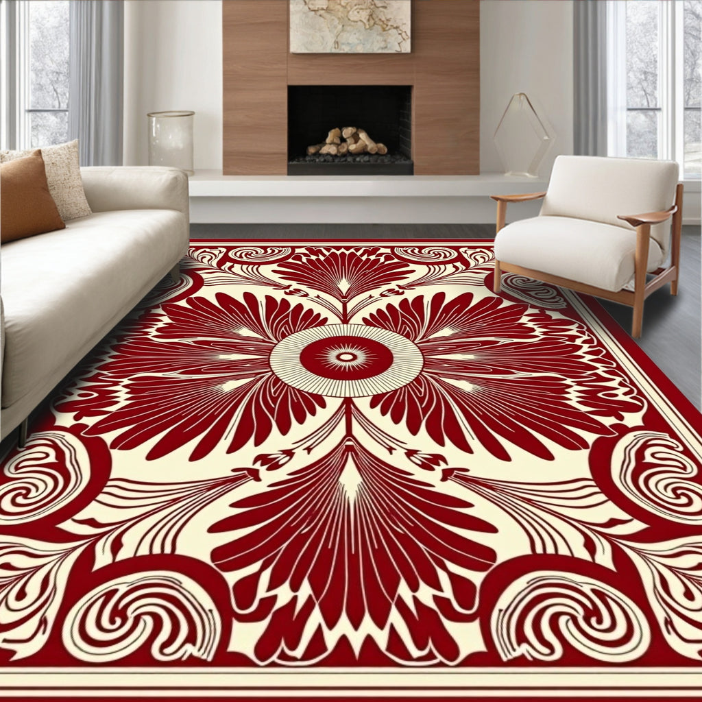Crimson Floral Art Nouveau Rug