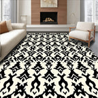 Elegant Black Ivory Damask Pattern Rug