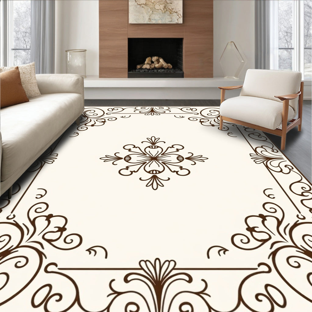 Elegant Floral Scrollwork Border Design Rug