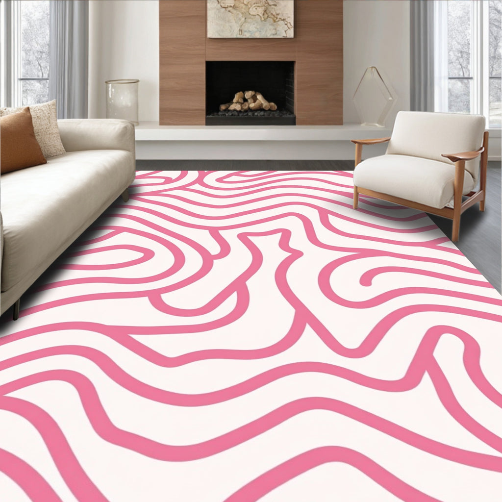 Pink Abstract Wavy Lines Rug
