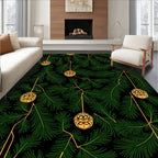 Golden Ornaments Emerald Pine Branches Rug