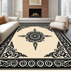 Elegant Black Cream Medallion Design Rug