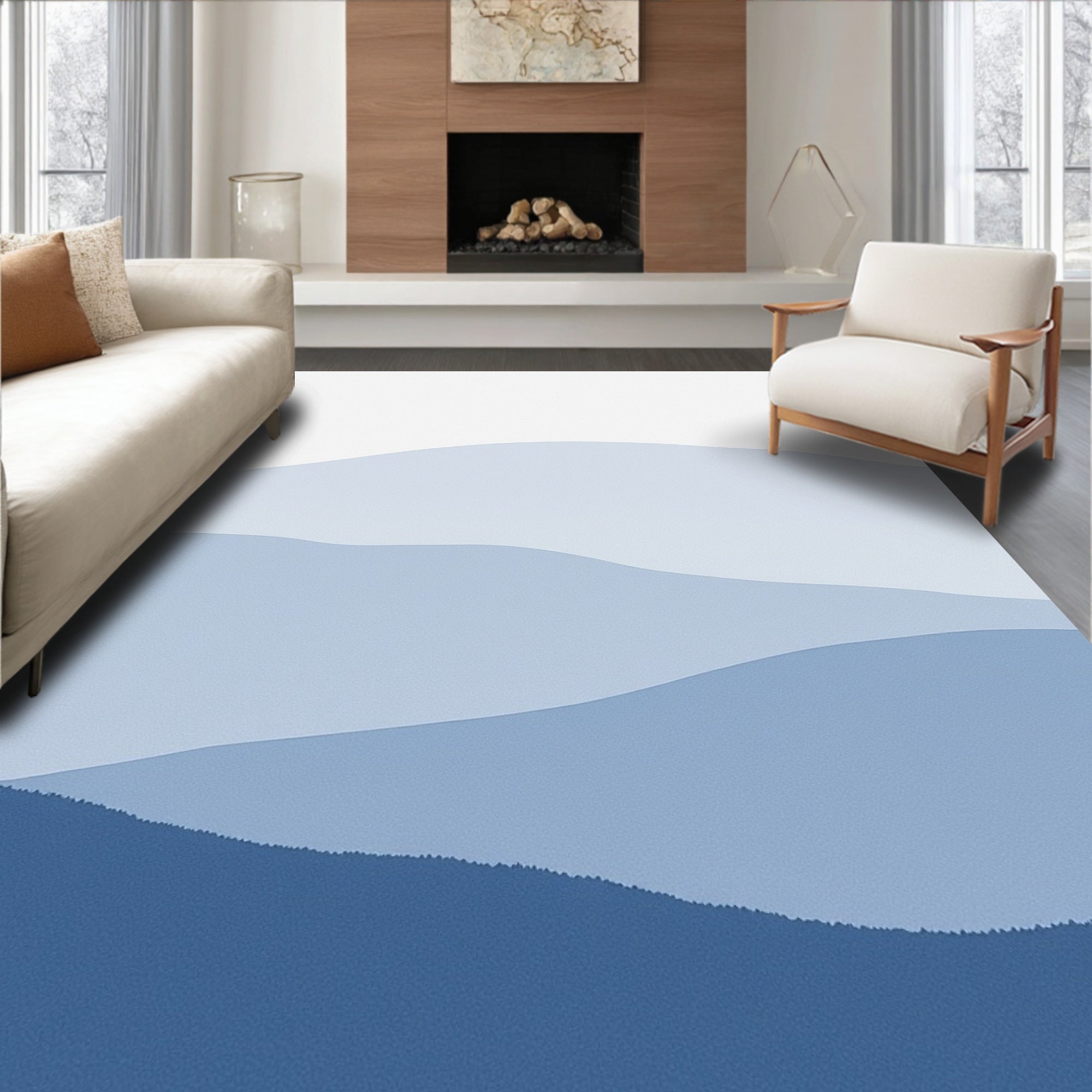 Serene Blue Gradient Overlapping Hills Rug