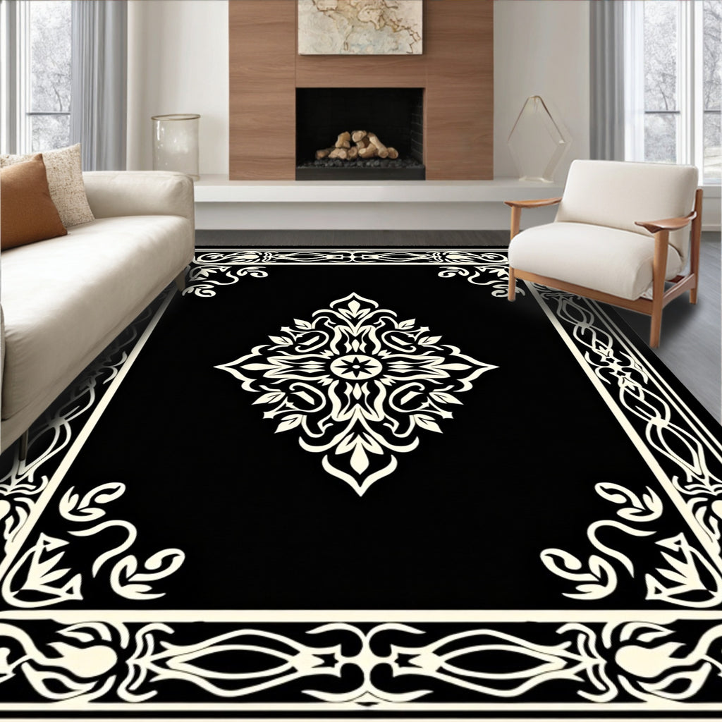 Classic Cream Floral Border Design Rug
