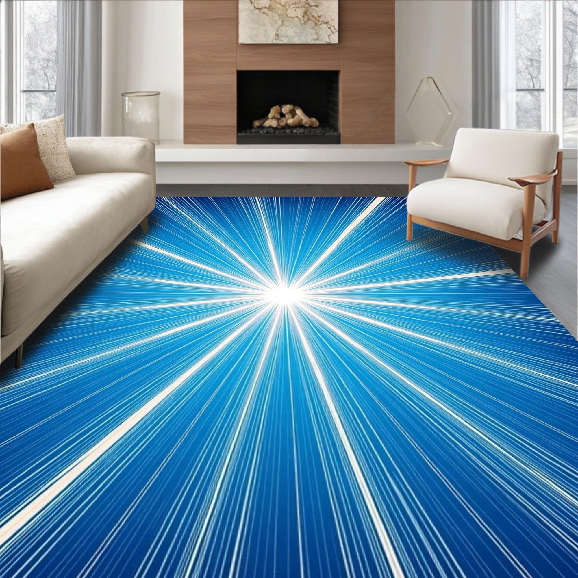 Radiant Blue Burst Pattern Rug