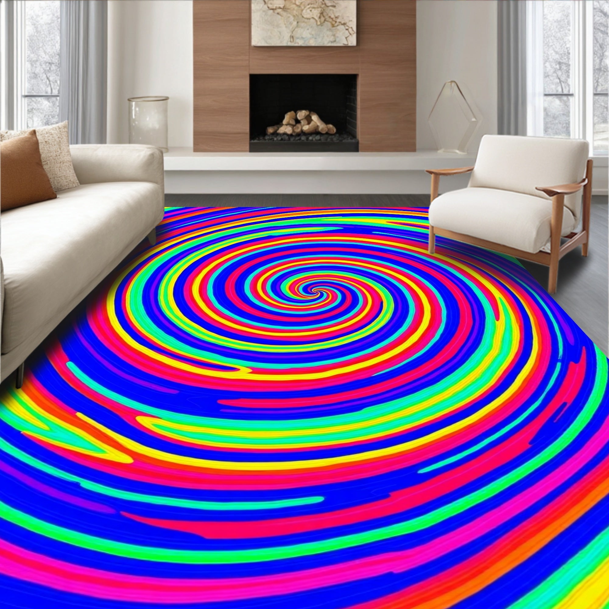 Vibrant Rainbow Swirl Pattern Rug