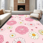 Pink Rose Daisy Floral Pattern Rug