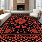 Intricate Floral Pattern Red Orange Rug