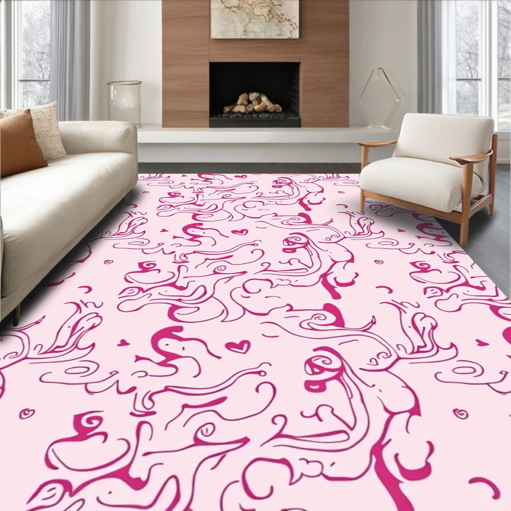 Elegant Pink Flowing Abstract Pattern Rug
