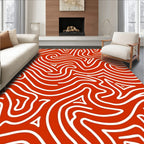 Bold Red White Organic Lines Rug