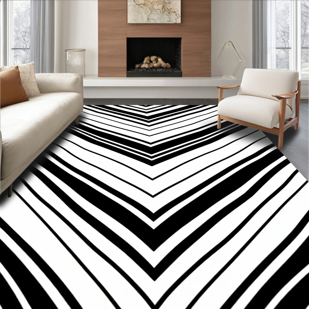 Bold Black White Chevron Pattern Rug