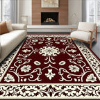 Red Floral Scrollwork Traditional Design Rug
