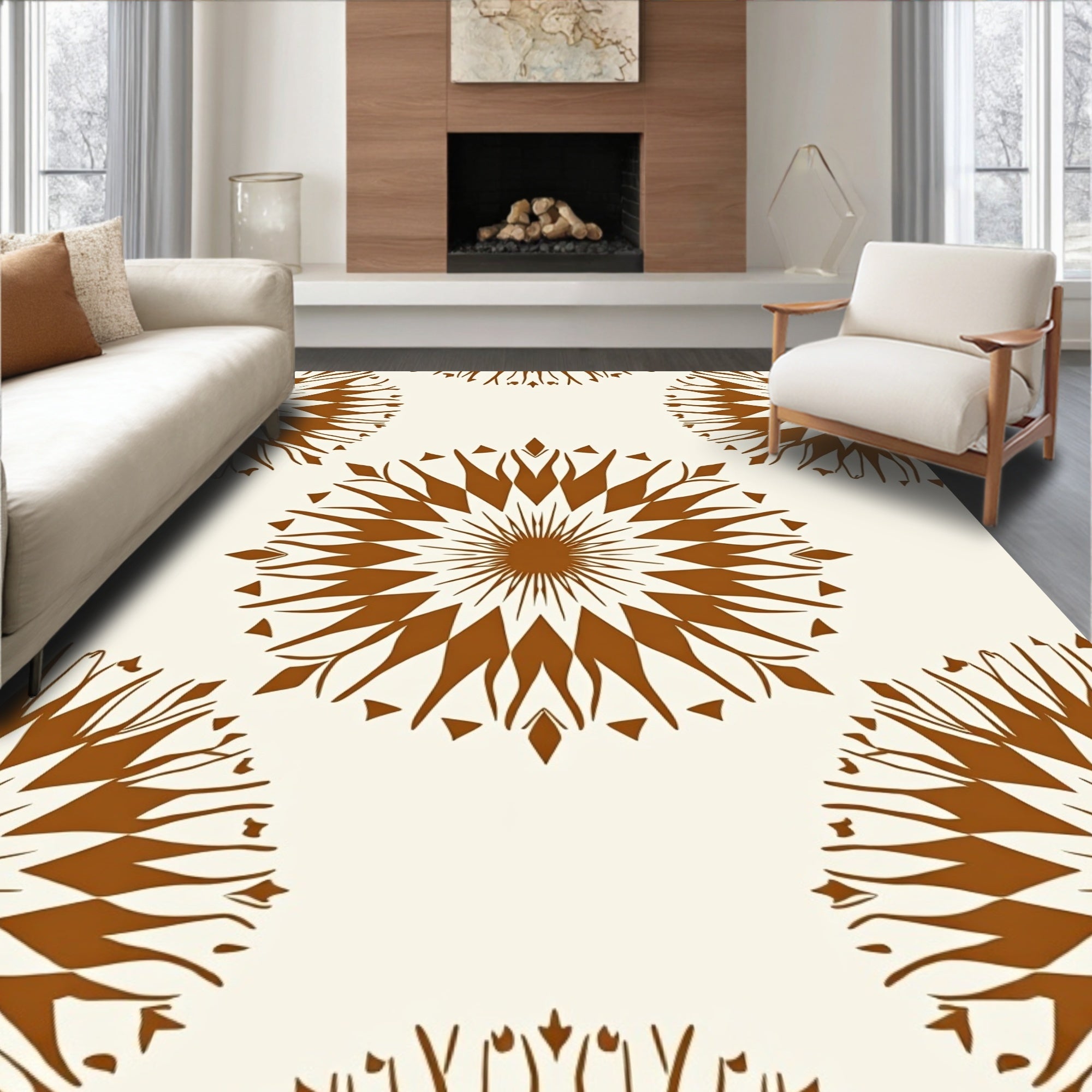 Sunburst Radial Pattern Warm Tones Rug