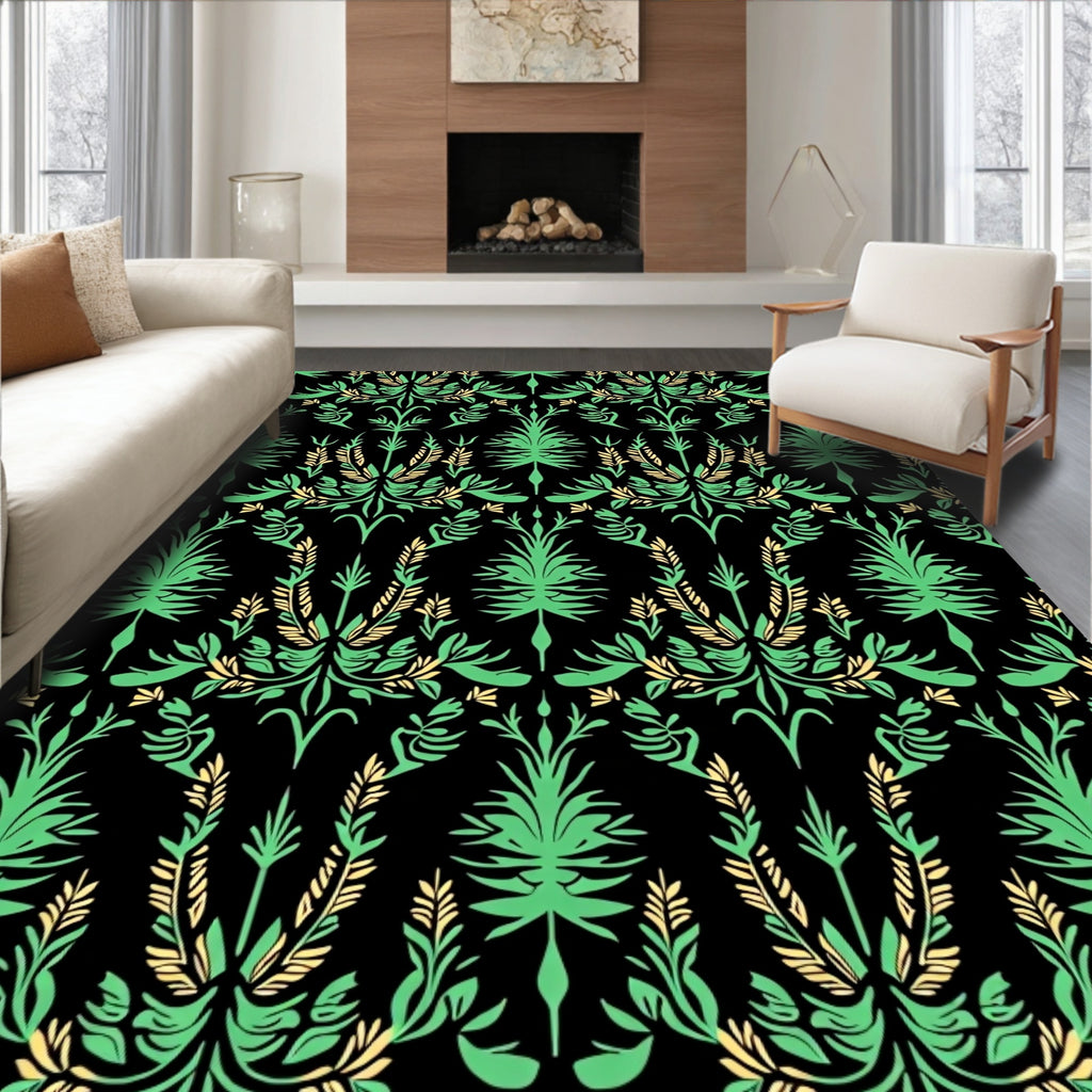 Emerald Green Botanical Damask Rug