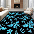 Bright Blue Butterfly Garden Whimsy Rug
