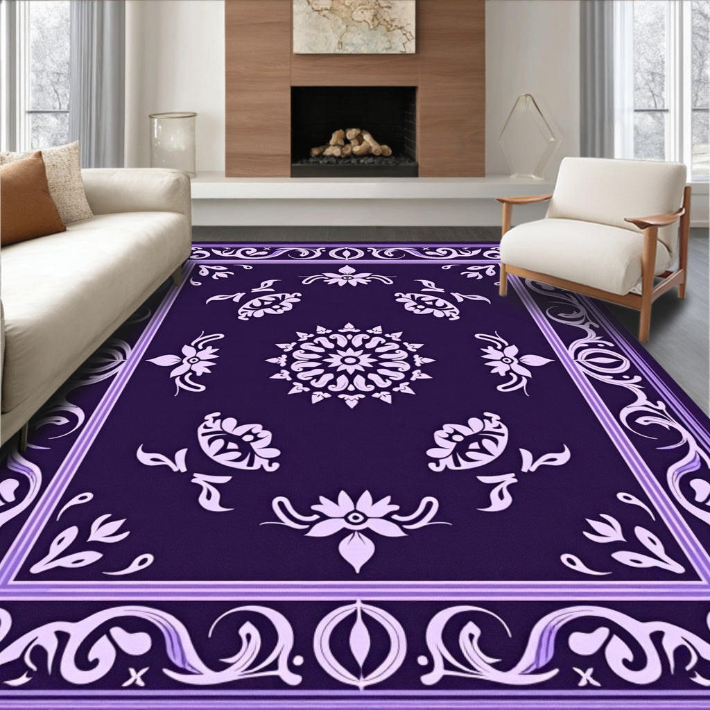 Ornate Floral Patterned Violet Rug