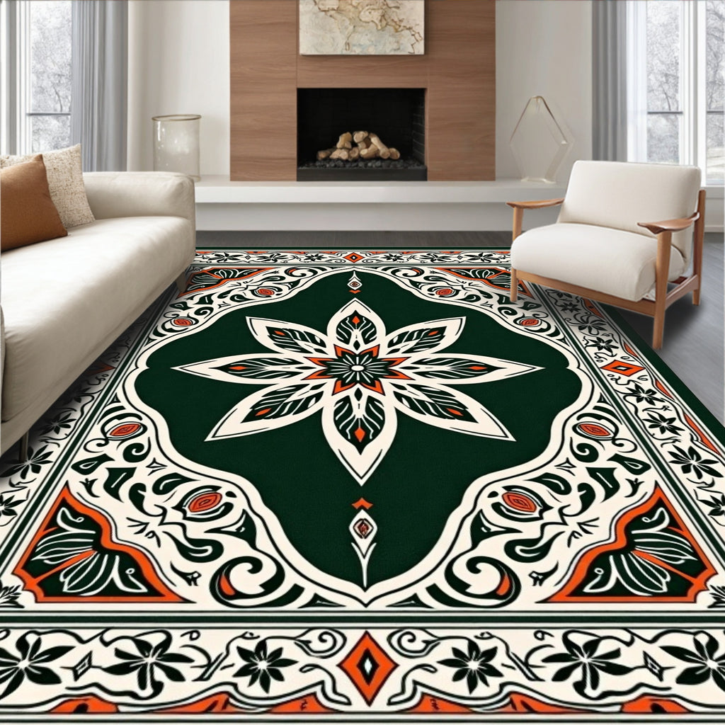 Intricate Floral Medallion Border Design Rug