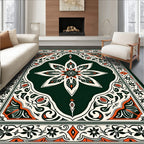 Intricate Floral Medallion Border Design Rug