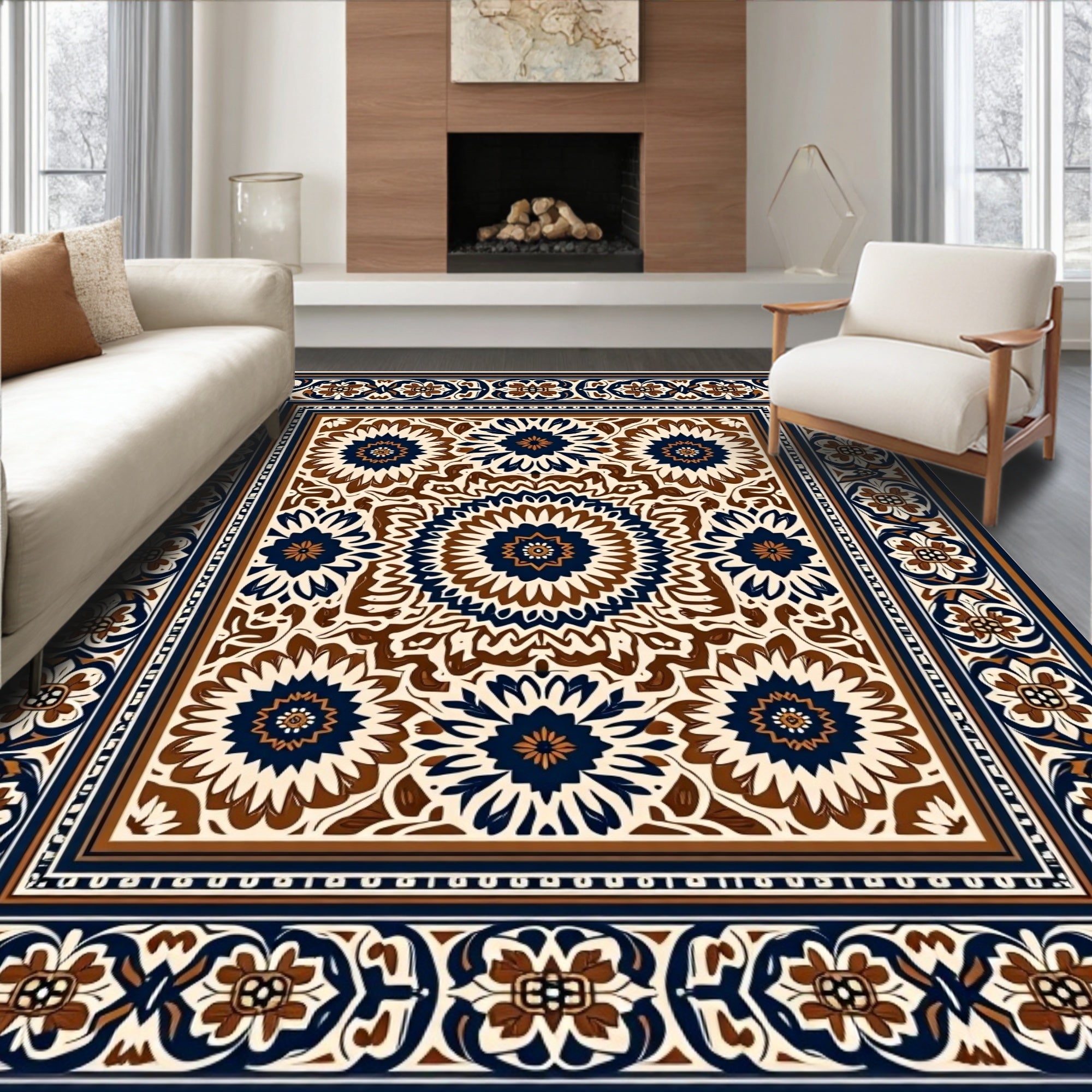 Classic Floral Medallion Bordered Rug