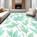 Aqua Leaf Pattern Watercolor Rug