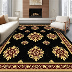 Ornate Gold Floral Patterned Rug