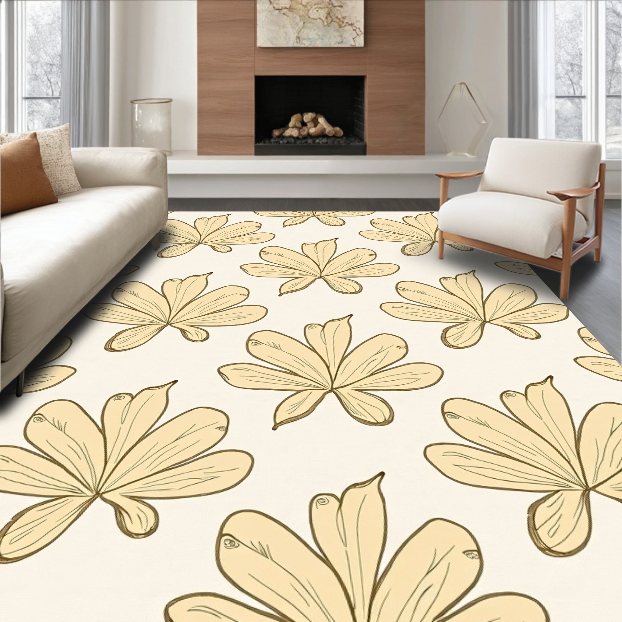 Pale Yellow Blossom Pattern Rug