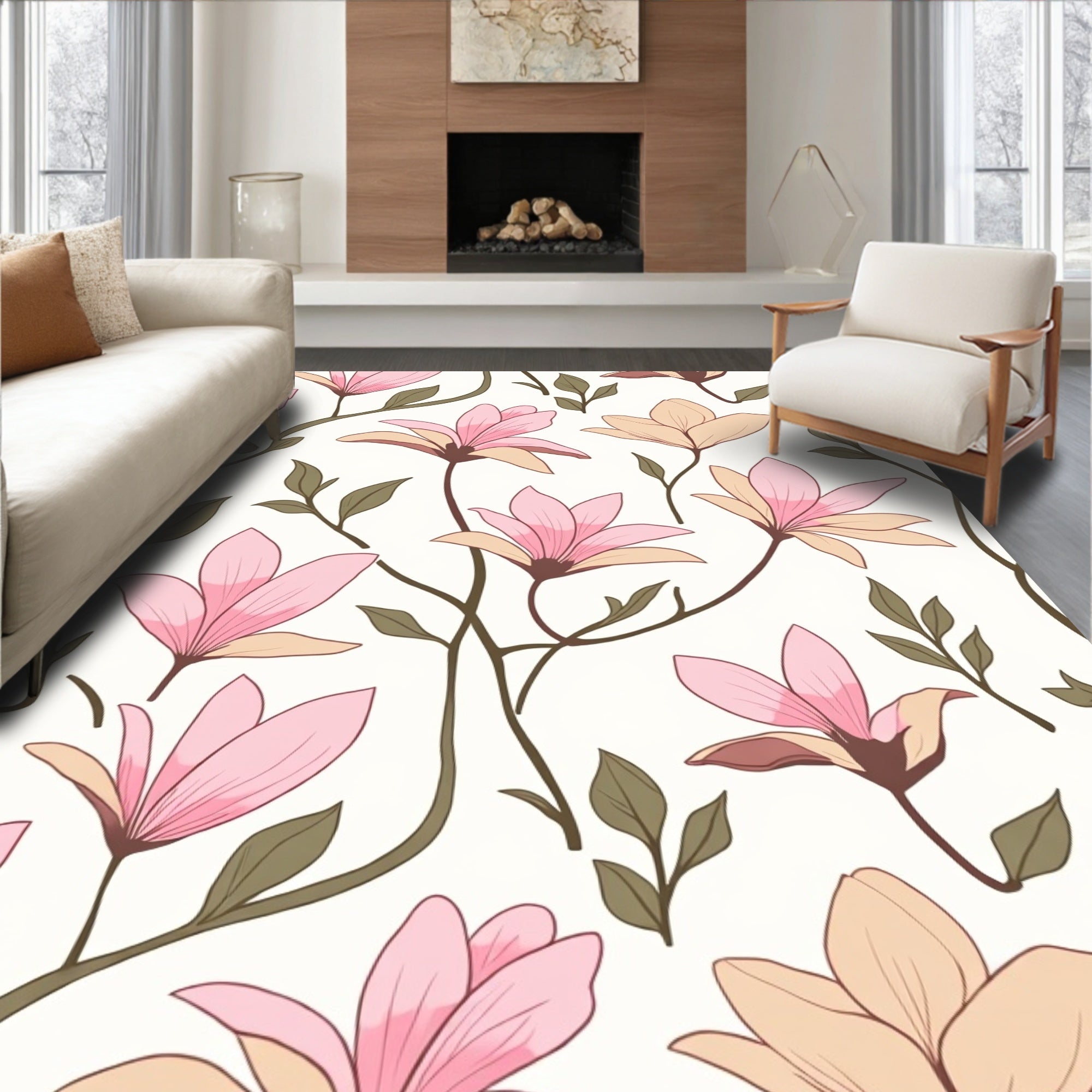 Pink Nude Floral Vine Artistry Rug